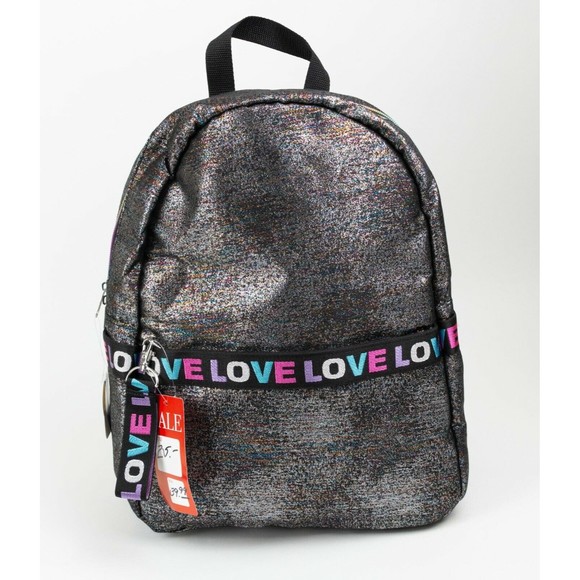 Claire's NWT Multicolor Shiny 15" LOVE Multi-Pocket Backpack w/ Laptop Sleeve - Picture 2 of 10